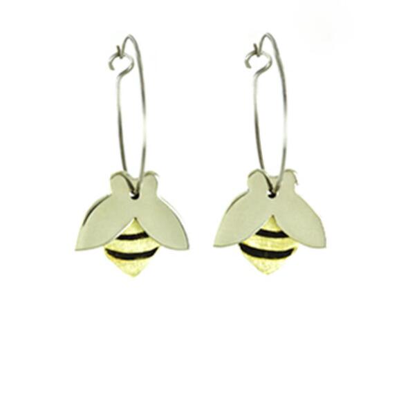 Dancing Bee Earrings - Honey Bee Hoop Earrings by Far Fetched - Fair Trade - NEW - Picture 1 of 1